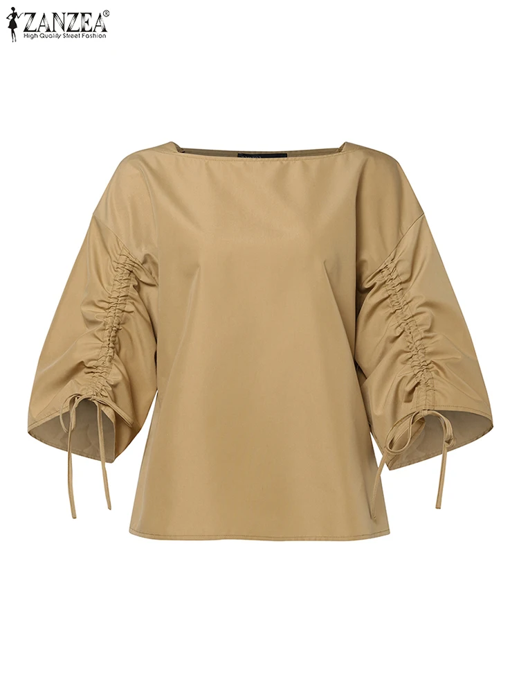 ZANZEA Herfst Mode Vrouwen Shirt Elegante Vierkante Hals Blouse Vrouwelijke 3/4 Mouw Kantoor Werk Tops Casual Vakantie Blusas Tuniek 2024