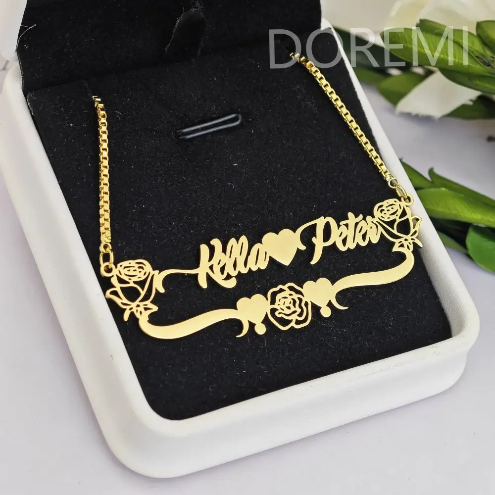 Doremi Edelstahl maßge schneiderte Logo Name Halskette Rose Design personal isierte Brief Anhänger Halskette Name Choker Geschenk Schmuck