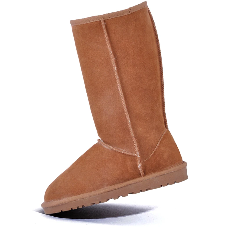 

Fashion Genuine Cow Leather Snow Boots High Quality Faux Fur Winter Boots Waterproof Warm Thick Plush Long Boots Botas Mujer