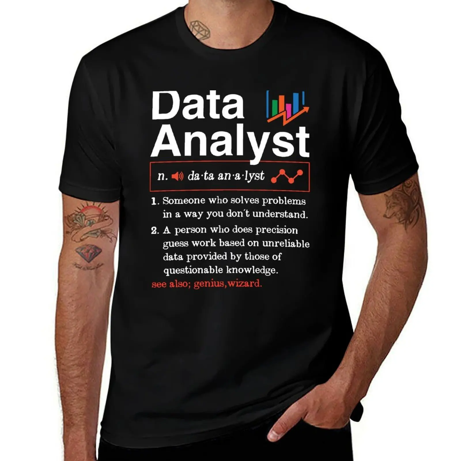 T-shirt humoristique pour analyseur de données, avec définition d'analyseur de données, grande taille, haut décontracté simple
