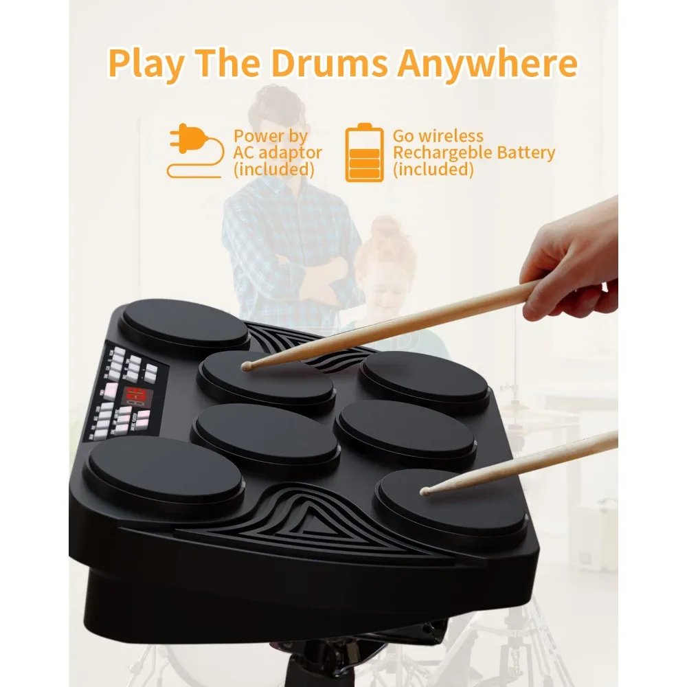 Portable Electronic Drum Kit, Desktop Electric Drum Kit, 7 Pad, Digital Drum Pad Machine