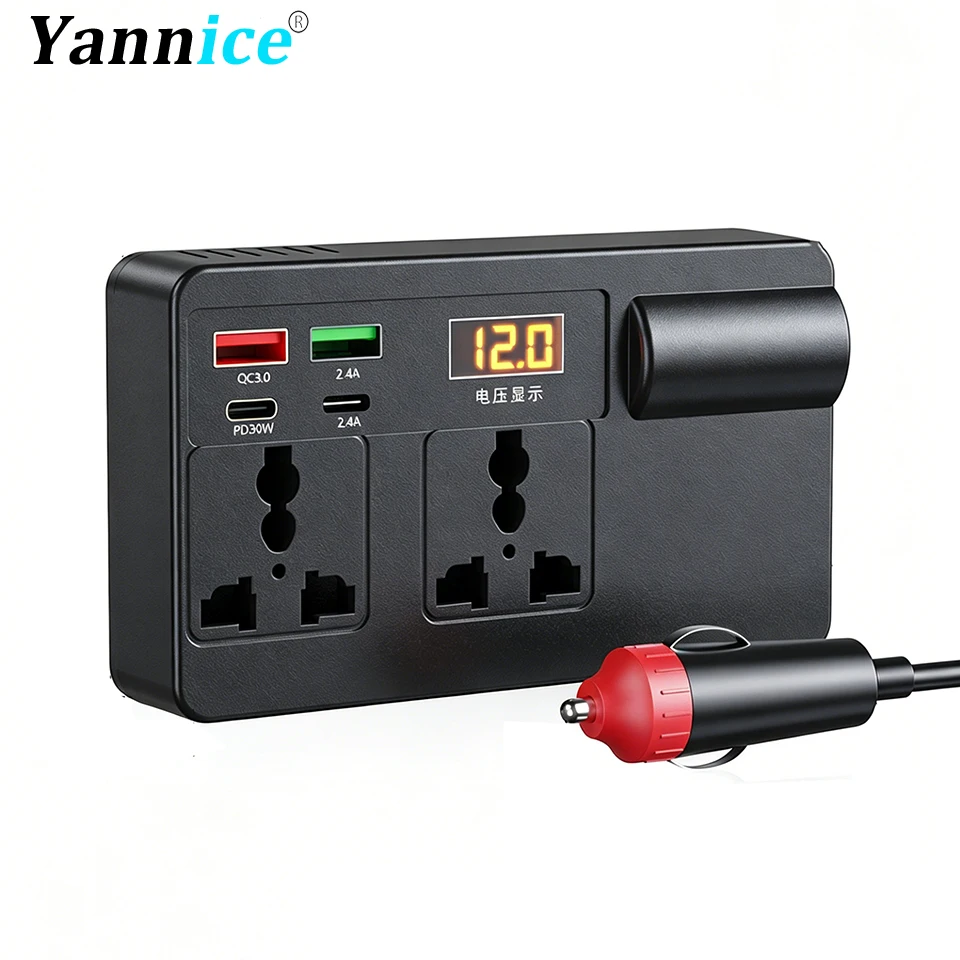 

Автомобильный инвертор 200 Вт, преобразователь 12В/24В в 220В, быстрое зарядное устройство Type-C 2.4А, многофункциональная розетка, USB-адаптер для зарядки для автомобиля и автофургона