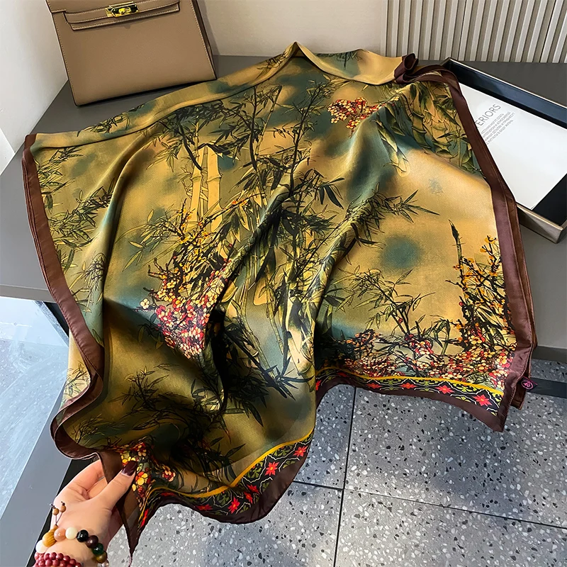 Design Satin Silk Shawl Hijab Scarf Women Fashion Summer Sunscreen Beach Stole Wraps Bufanda Female Headkerchief Echarpe New