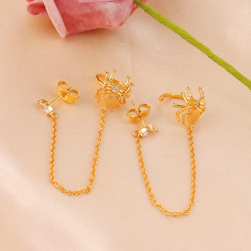 CRMYA Spider Initial Chain Earrings for Women Brass Gold color CZ Zircon Piercing Stud Earrings 2022 Jewelry Wholesale