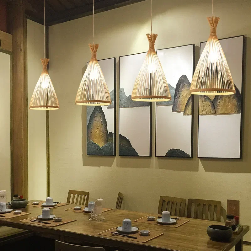 Restaurant Chandelier Bamboo Tea Room Zen Creative Personality Simple Japanese Style B&B Hotel Living Room Bamboo Chandelier Hot