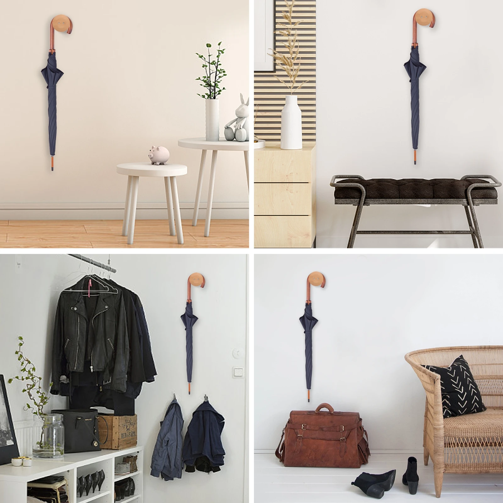 

Solid Wood Wall Hanger Multipurpose Clothes Hat Bag Umbrella Compact Size Easy Storage Hook Indoor Hanging Home Decor