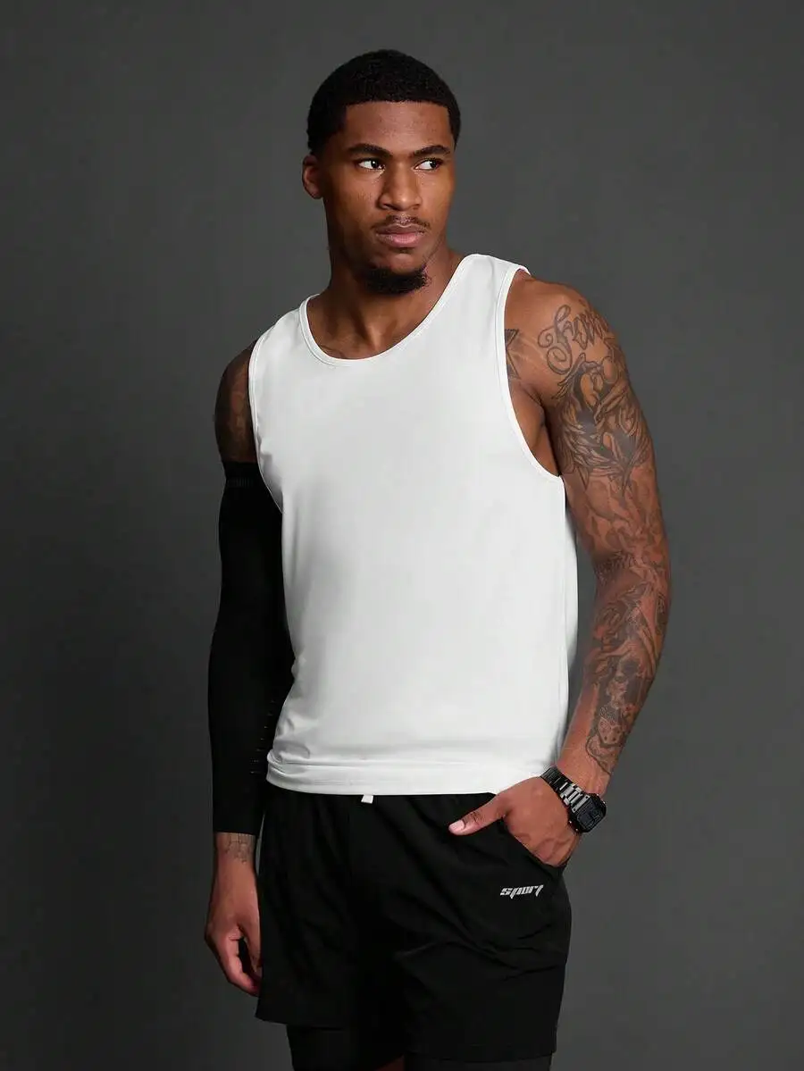 

Mens Solid Color Crew Neck Sleeveless Tank Top Breathable Summer Workout Top