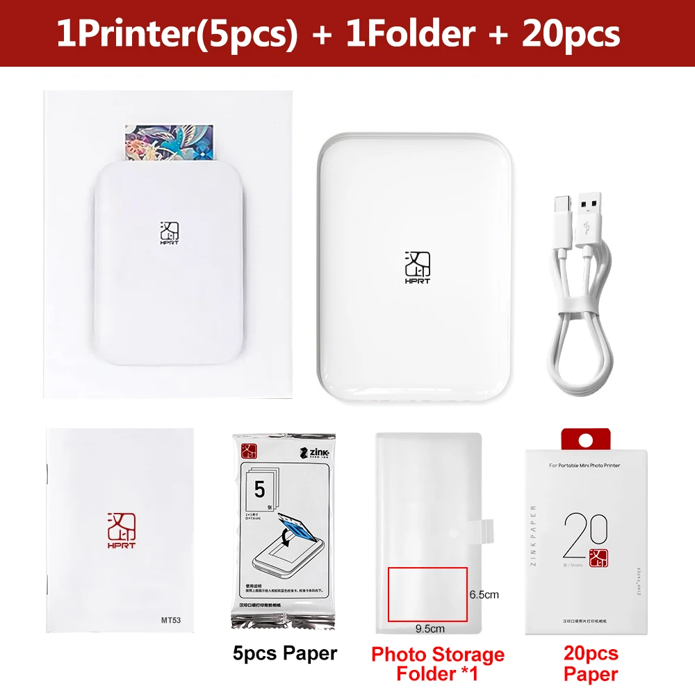 HPRT draagbare fotoprinter zak 2x3 inch formaat draadloze zinktechnologie afdrukken 2x3 fotomaker met kleverige achterkant en papieren etui