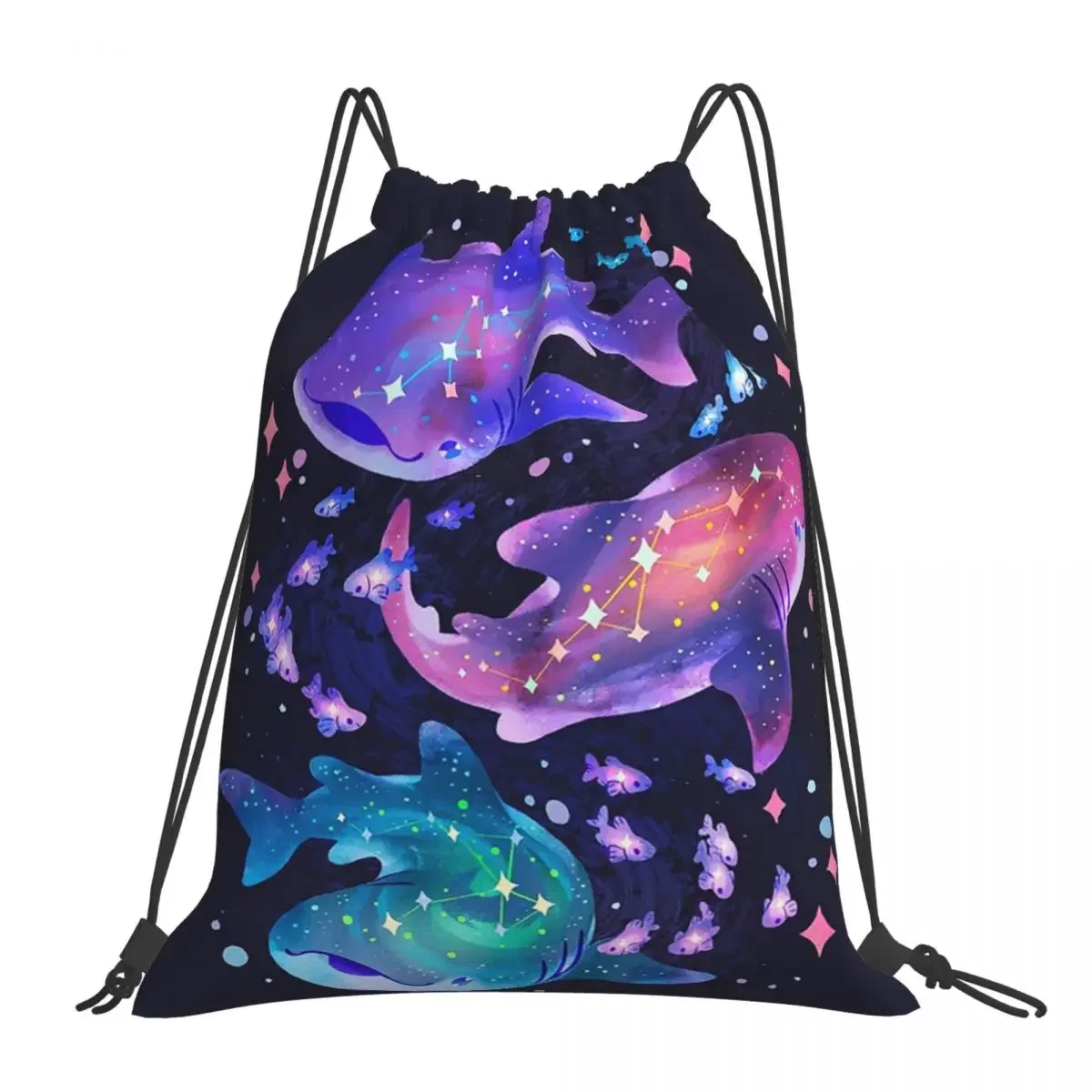 

Cosmic Whale Shark Backpacks Casual Portable Drawstring Bags Drawstring Bundle Pocket Sports Bag BookBag For Travel School