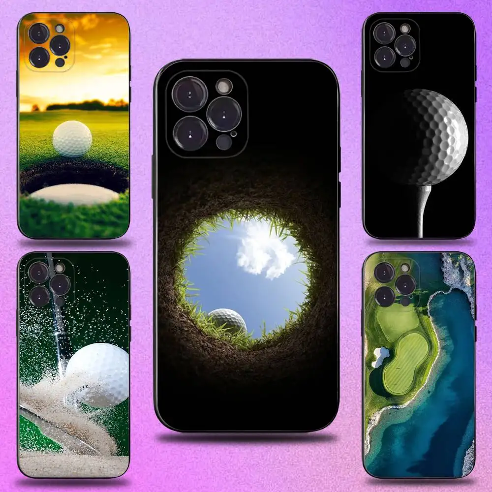 

Ball Golf Course Phone Case For iPhone 17,16,15,14,13,12,11 Plus,Pro Max,XS,X,XR,SE,Mini,8,7,Soft Silicone Black Cover