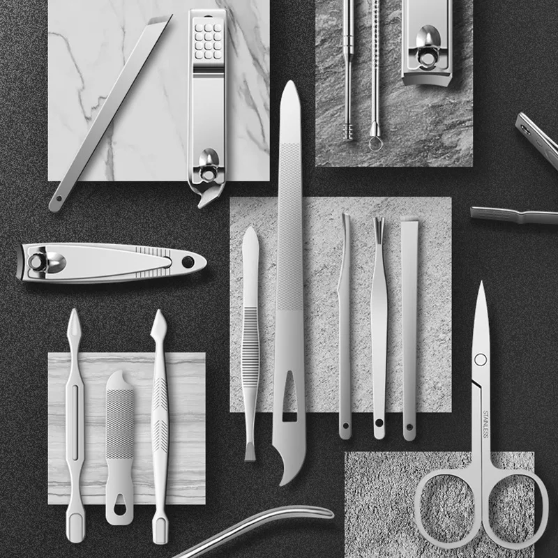19 ชิ้นสแตนเลสสตีลเล็บกรรไกรชุดชุดกรรไกรตัดเล็บในครัวเรือน Cuticle Nipper เล็บเครื่องมือเล็บ Clippers