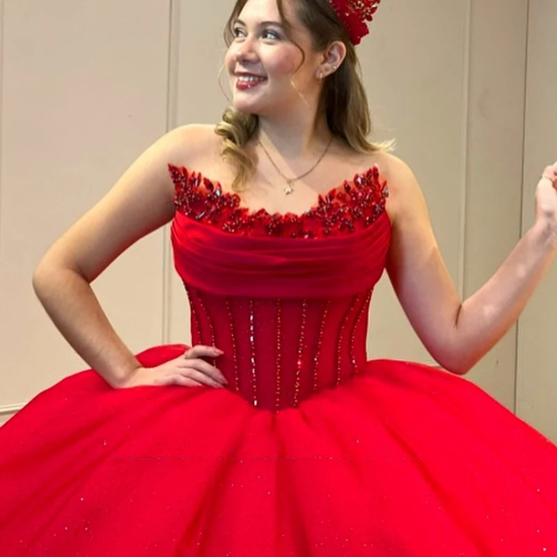 Red Sparkly Quinceanera Dresses Ball Gown 2024 Off Shoulder Beading Bow Corset vestido 15 años quinceañera Lace-up Sweet 16