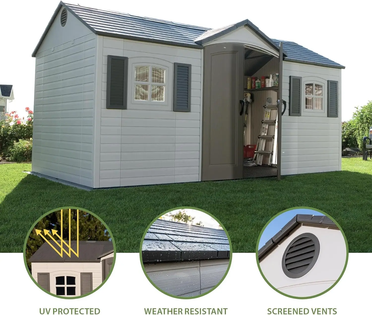 Durable 6446 Outdoor Storage Shed, 8 x 15 Foot, Desert Sand