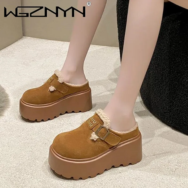 New Brand Luxury Winter Women's Shoe Plush Fashion Retro Bean Shoes Cotton Women's Flat Sole Slippers Platform Women Boots Mujer