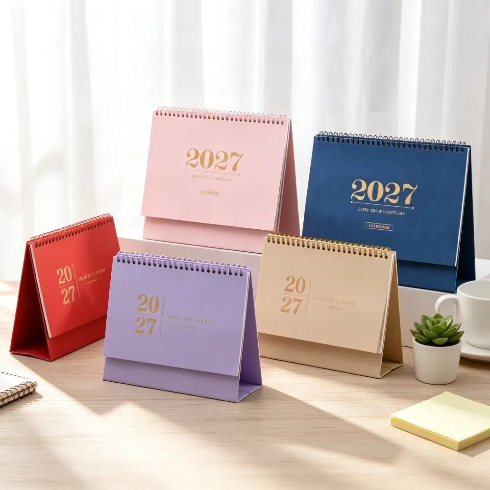 Paper 2027 Desk Calendar Spiral Binding Morandi Color Standing Table Calendar Desktop Size Monthly View Monthly Planner