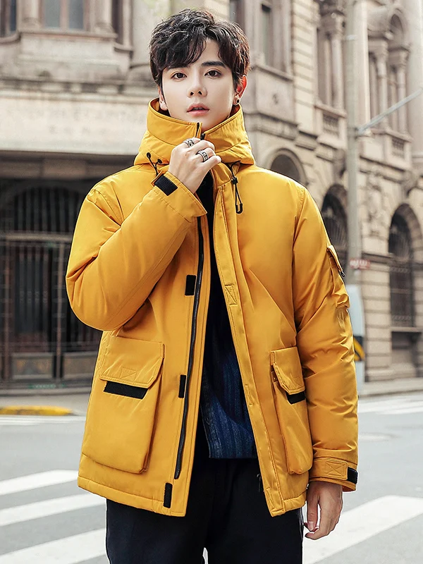 

Men's Thiened Hooded down Jaet Casual Loose White Du Feather Windbreaker Coat Warm Windproof Soft Comfortable Zipper Cl...