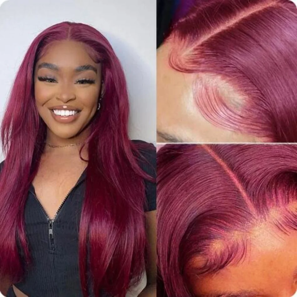 Reta borgonha 99j 13x6 hd laço frontal peruca de cabelo humano 180% densidade vietnamita 13x4 peruca dianteira do laço perucas de cabelo humano para mulher