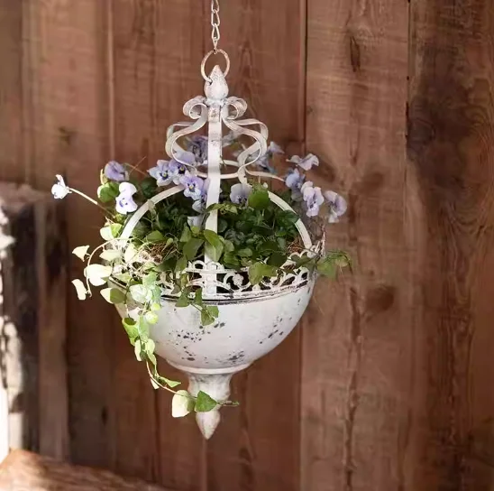 Hanging orchid flowerpot hanging flower hanging balcony railing hanging basin round wrought iron hanging basin hanging basket ga