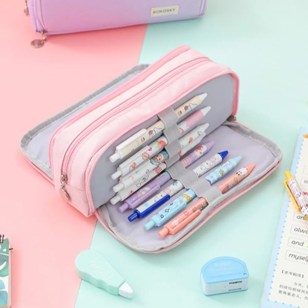 

Корейский пенал большой емкости с двусторонним открытием, настольный органайзер, стационарная сумка для хранения ручек, прочная сумка с 3 отделениями
