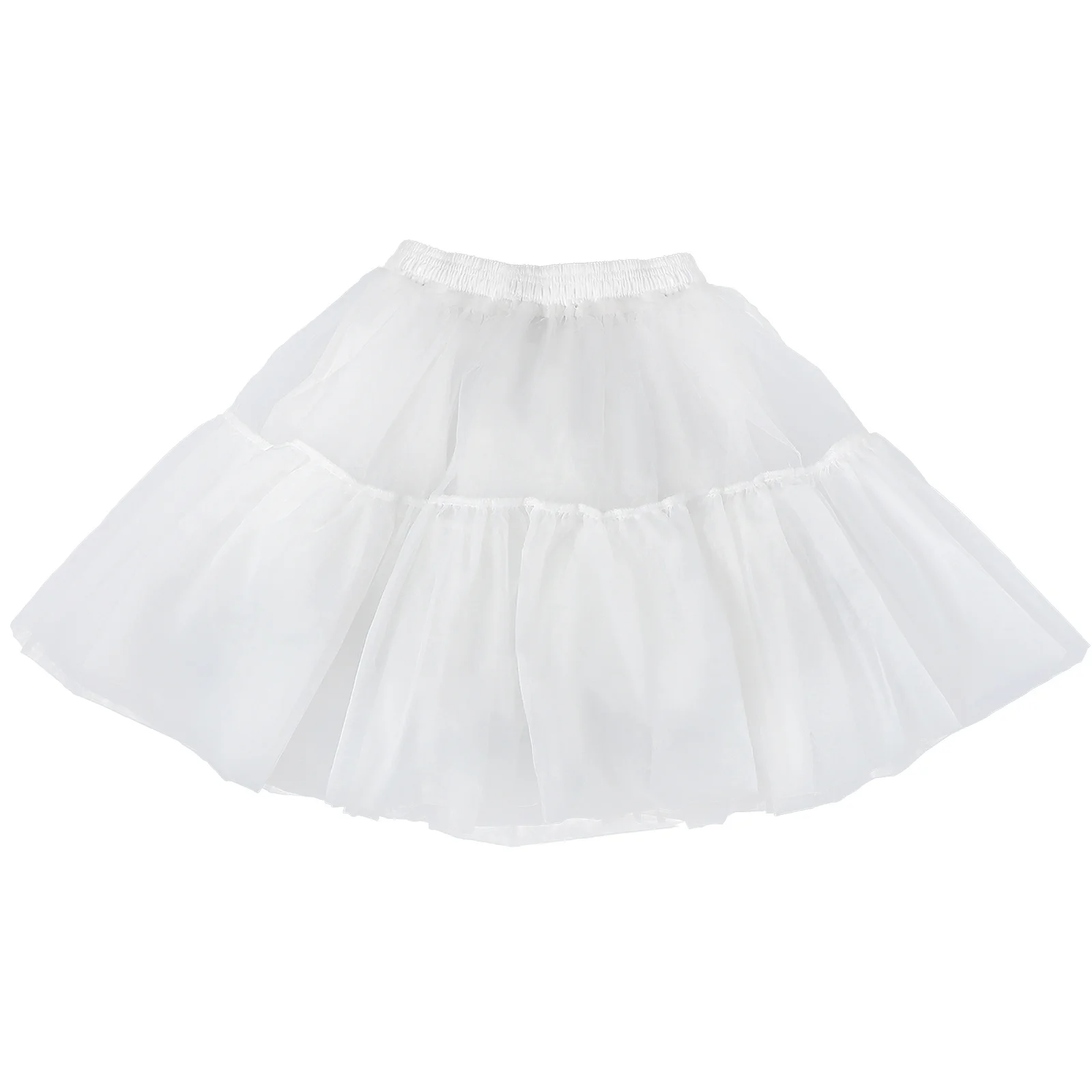 

White Short Hoopless Petticoat Skirt For Women Elastic Waist Tulle Underskirt Dance Cosplay Party Tutu