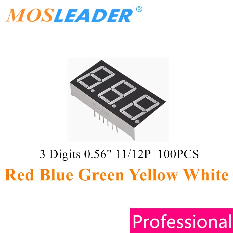 Mosleader-tubo Digital de 3 bits, ánodo de cátodo de 100 pulgadas, 0,56 piezas, 3 dígitos, 0,56 pulgadas, rojo, azul, verde, amarillo, blanco, 11P,