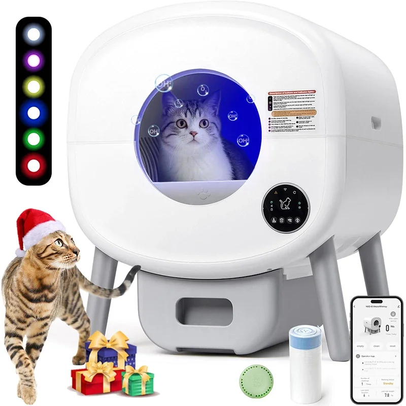 76L Large Smart Cat Litter Box, APP Control Automatic Self Cleaning Cat Toilet with One-Click Waste Removal