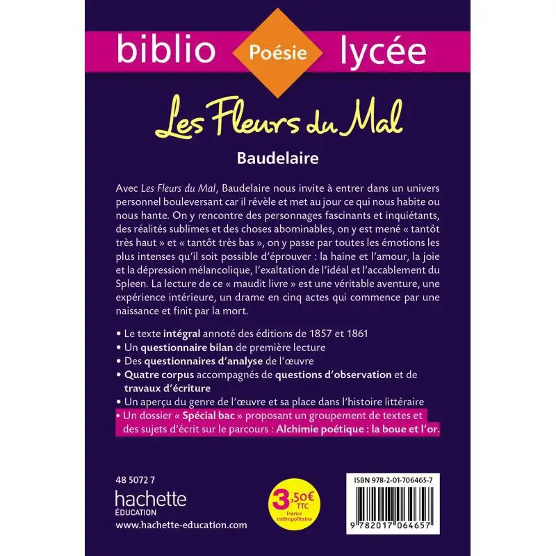 Bibliolycee  The Flowers Of Evil Charles Baudelaire BAC 2020 Charles Baudelaire Hachette Livre International 9782017064657 Book