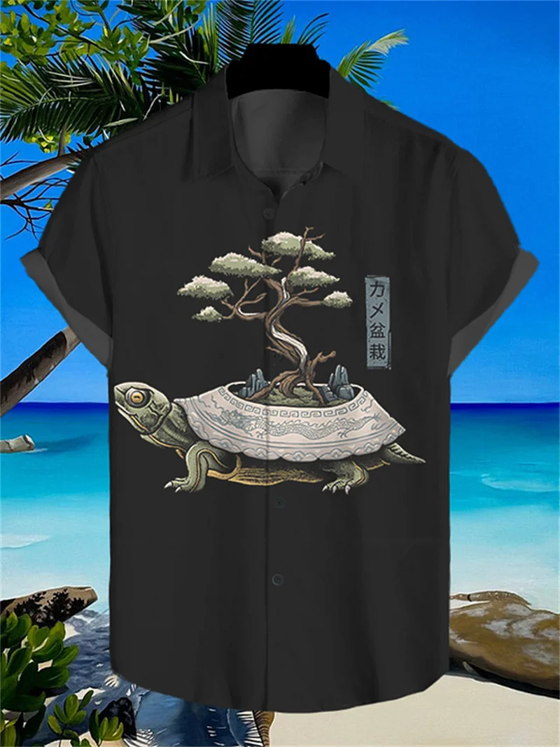 Men's linen 3D guitar instrument printed short sleeved shirt Hawaii vacation casual fashion beach style shirt