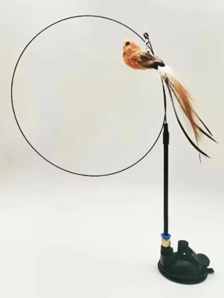 Katzenspielzeug mit Feder, Saugnapf und Glocke, Selbstspielender Katzenstab mit Austauschbarem Vogelkopf, Bissresistentes Haustier-Spielzeug – Detail 6