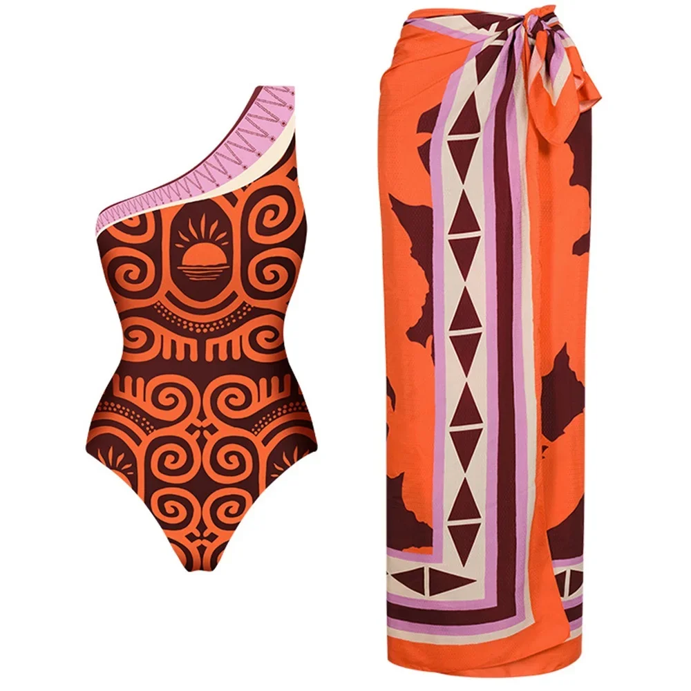 2025 New Arrival Push Up One Piece Swimsuit Ruffle Beach Wear Swimwear Women Wrap Skirt Swimsuit Cover Up Sexy Sarong Plage