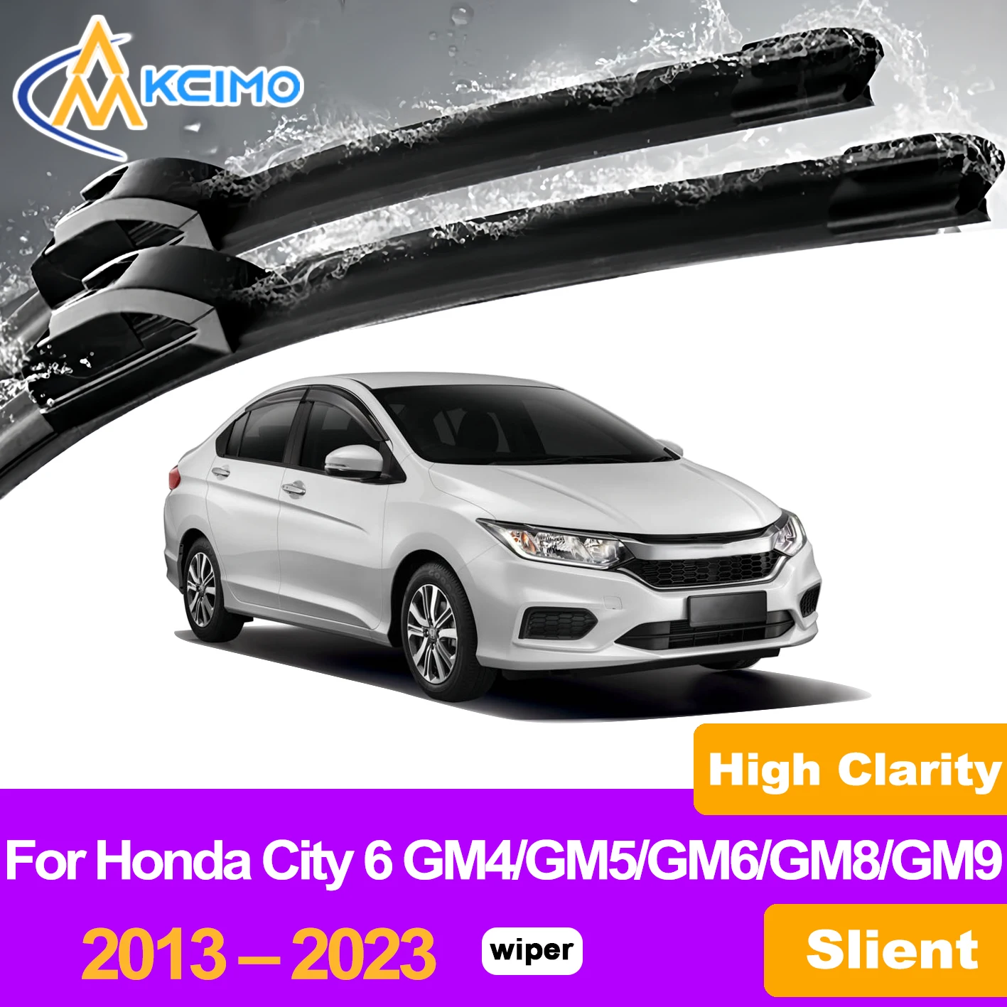 

KCIMO 2PCS Front Windshield Wiper Blades For Honda City 6 GM4/GM5/GM6/GM8/GM9 2013–2023, Wear Resistant Rubber Rain Snow Wipers