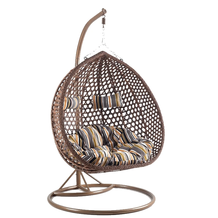 Cheap Indoor Outdoor Furniture Terrace Rattan Double Size Swing Egg Chair with Steel Rod and Egg Chair
