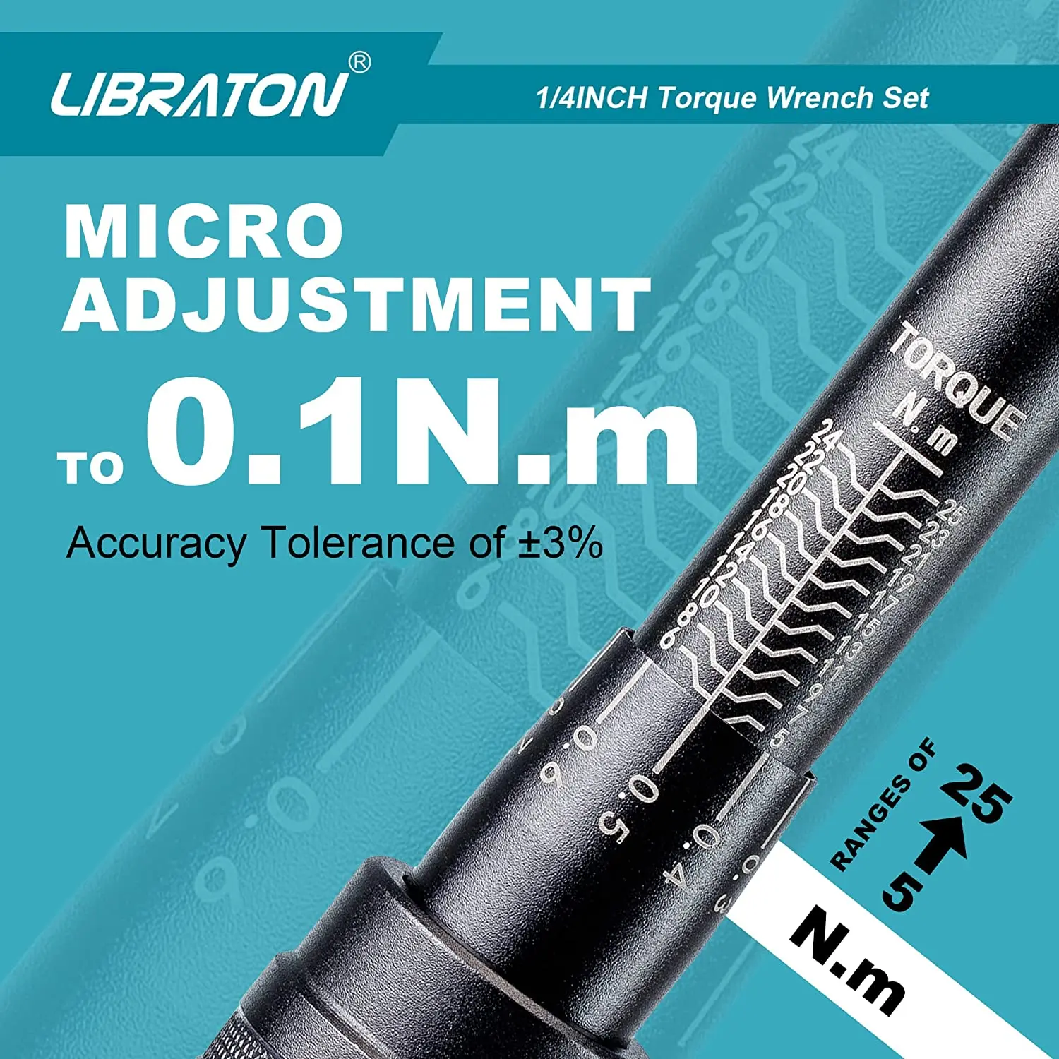 LIBRATON Bike Torque Wrench 1/4 Inch 5 to 25Nm 0.1 Nm Micro Drive Click Torque Wrench Set Hex Torx Bit Sockets Extension Bar