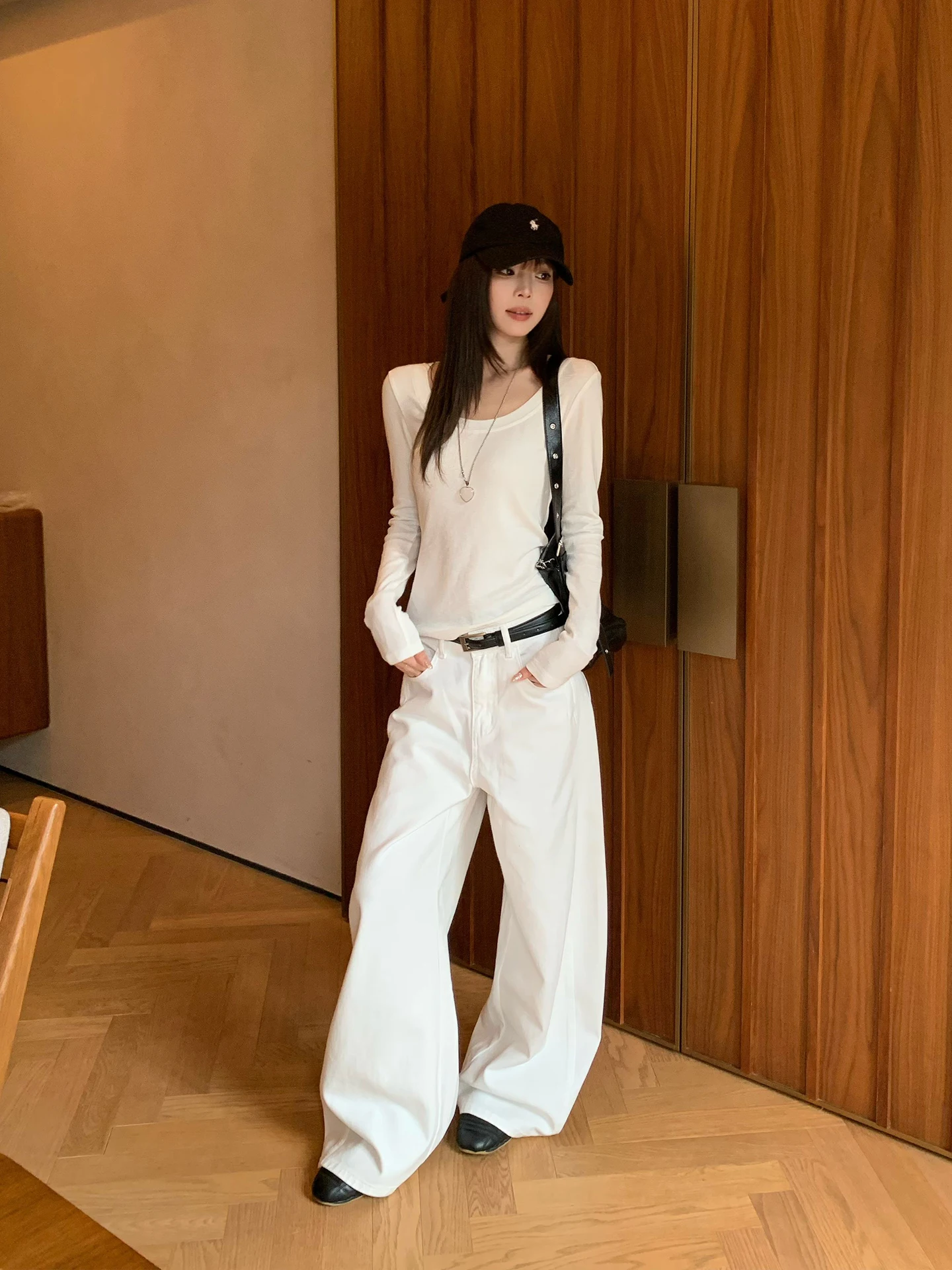White Wide Leg Pants Women's High Waist Loose Straight Floor-Length Casual Trousers All-Match Autumn New Style Song Zhengen