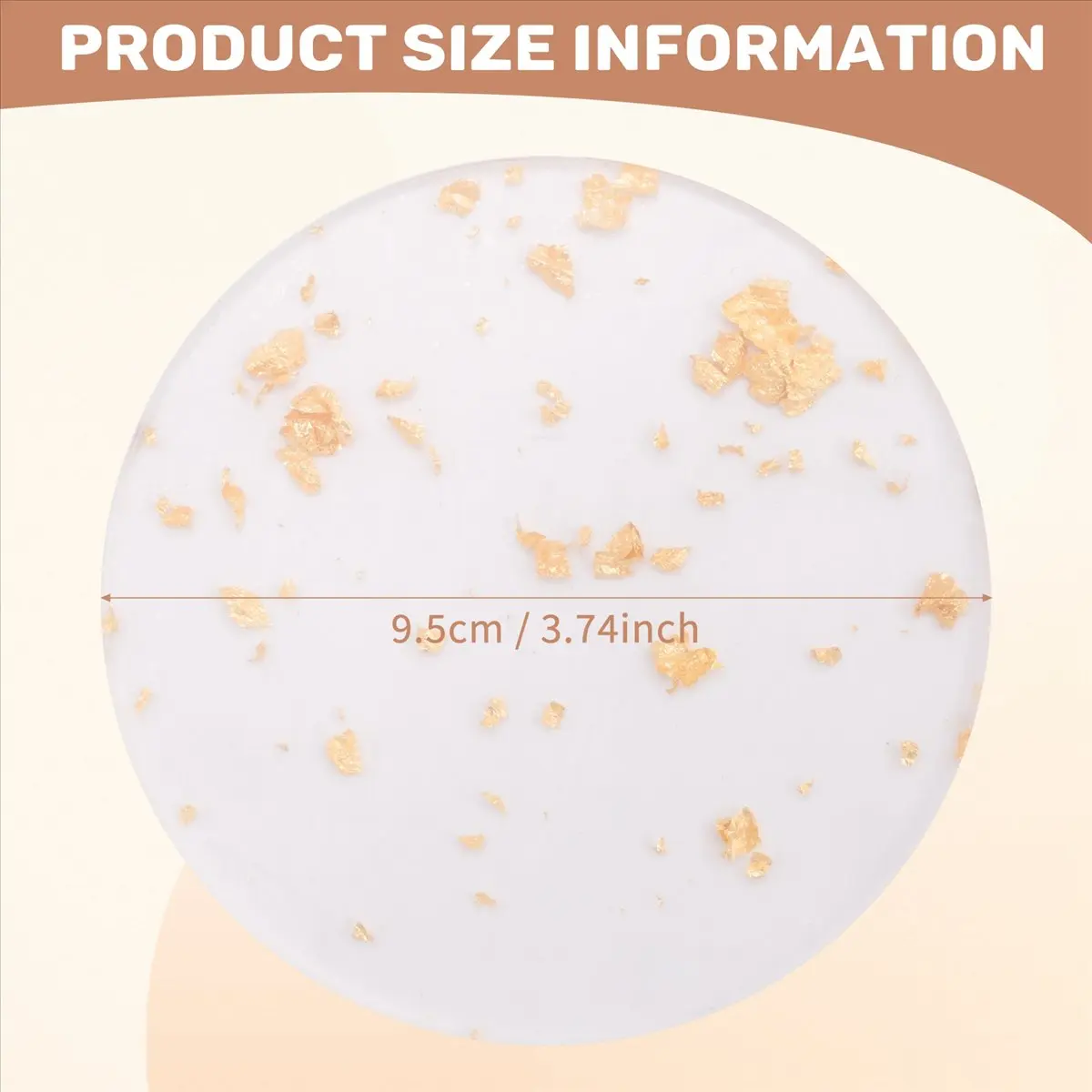 ABCL Gold Foil Acrylic Coasters Set of 6 for Drinks Nordic Style Tea Coaster Coffee Cup Insulation Pad for Bowls,9.5cm
