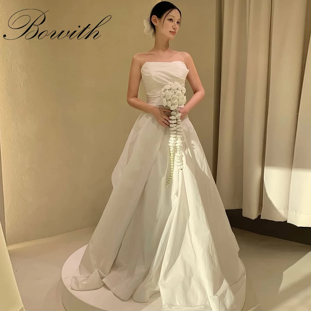 

Bowith Strapless A Line Wedding Dresses Korea Photo Shoot Floor-Length Customized Bridal Gown Wedding Reception Dresses