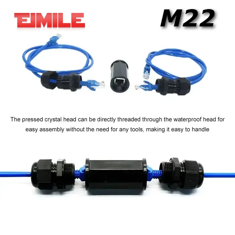 IP68 RJ45 M22 Connector Ethernet Network Wire Junction Box Straight Through Quick Docking Extended Joint Plug Waterproof Outdoor