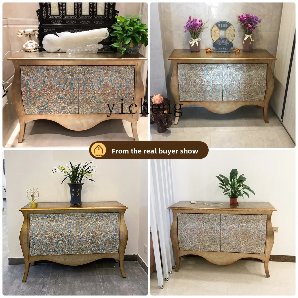 r9.2-European Neoclassical Style Entrance Cabinet Light Luxury Two-Door Partition Cabinet Living Room Carved Decorative Cabinet