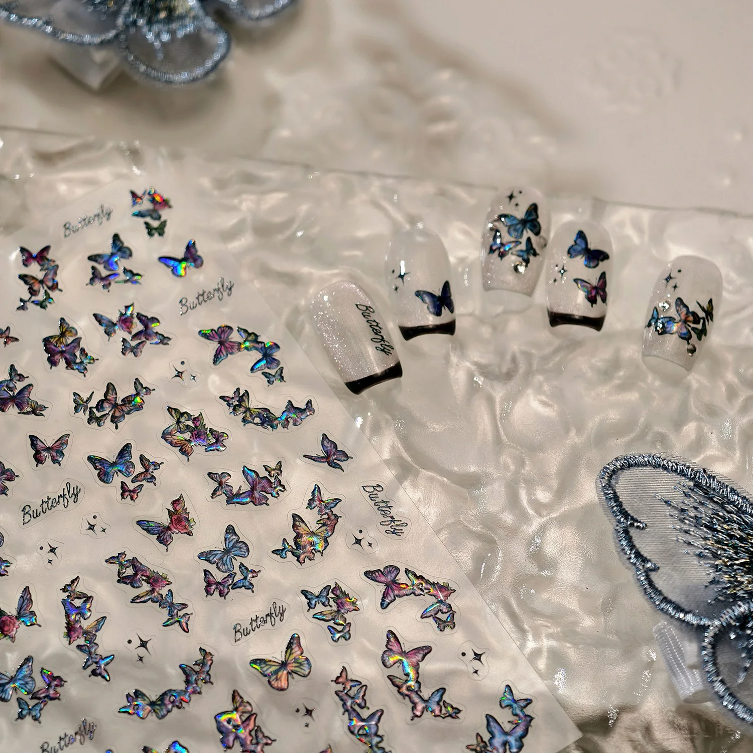 5D Glitter Dark Laser Aurora Magic Butterfly Cluster Sternenlicht selbstklebende Nagelkunst Aufkleber Abziehbilder Maniküre Ornamente Zubehör