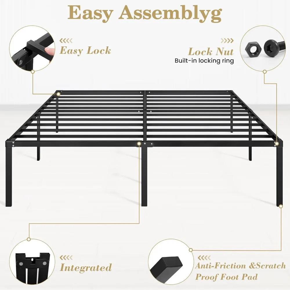 

King Bed Frame Heavy Duty 18 Inch, Sturdy Metal Platform with Strong Bearing & Under Bed Storage, No Box Spring Needed