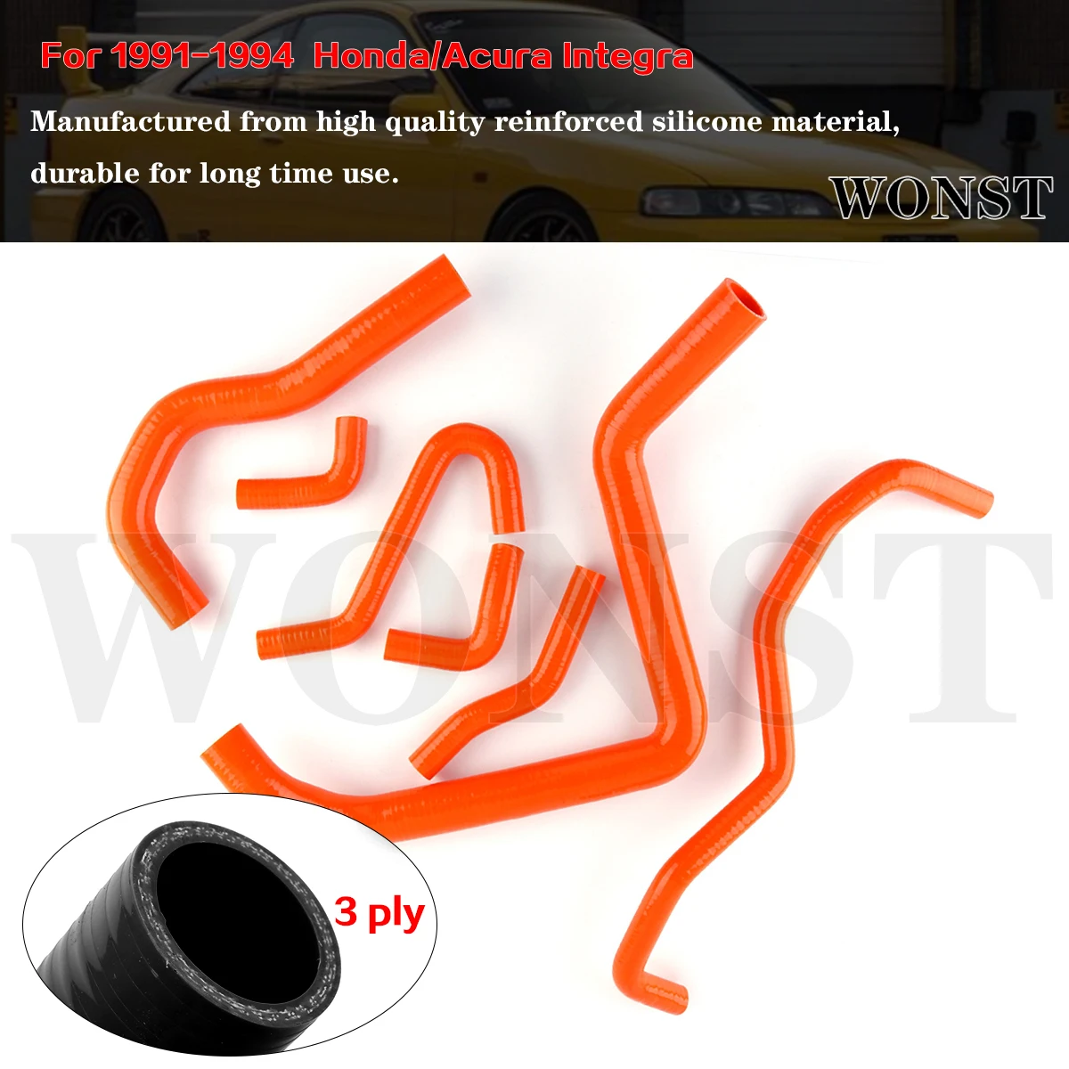 

7 Pcs Energy Orange For 1991-1994 Honda/Acura Integra DB6 DB8 DC2 B18C B18C1 Silicone Radiator Coolant Pipe Tube Hose Kit