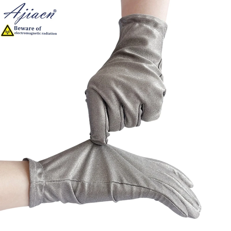 100% Silver fiber knitted Anti-radiation gloves with touch screen design for easy on and off, comfortable and breathable gloves