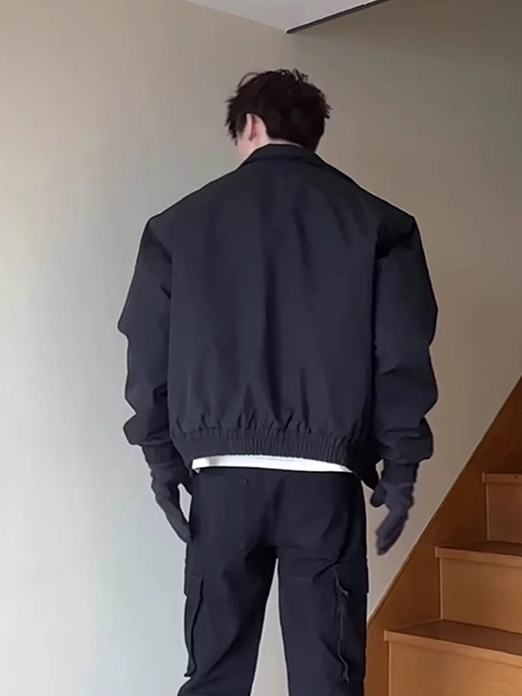 เสื้อโค้ทผู้ชายสไตล์นักบินอเมริกัน ผ้าฝ้าย ทรงหลวม ใส่สบาย ป้องกันลม เหมาะสำหรับฤดูหนาว คอเสื้อแบบสลิม ทรงบอมเบอร์