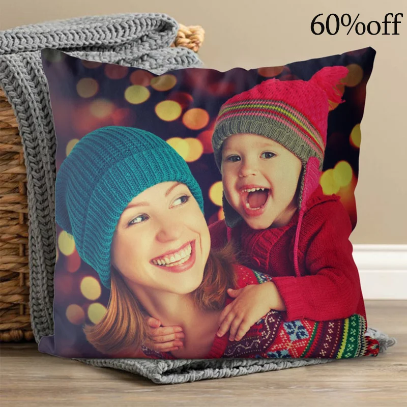 

Custom Family Photo Pillow Polyester Sofa Decor Cushion Simple Style Travel Friendly Meaningful Personalized Home Decoration