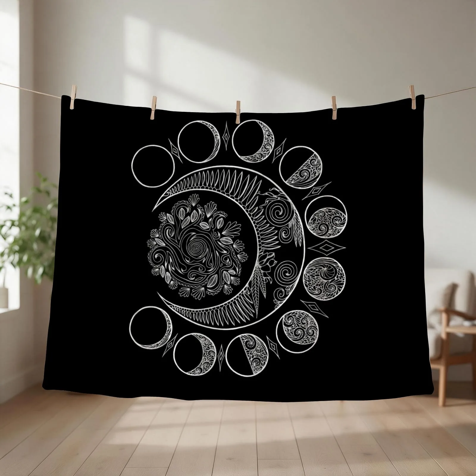 Moon Phases at Midnight Throw Blanket couch cozy soft plush fuzzy picnic outdoor blanket