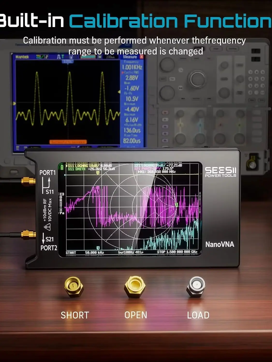 Analizator sieci wektorowej SEESII NanoVNA-H4 z etui ochronnym EVA, 4-calowy ekran dotykowy, zestaw VNA 10 kHz–1,5 GHz do parametrów S VSWR — 2