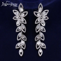 Fashion Korean CZ Leaf Wedding Drop Bridal Earrings Marquise Cubic Zirconia Elegant Long Earings for Women Jewelry Gift