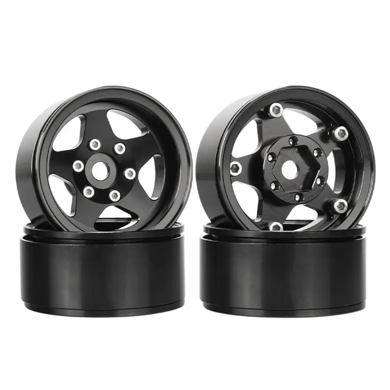 ABXE-Rim For RC For 1/10 D90 TF2 Tamiya CC01 LC70 MST 4Pcs 1.55" Offset Adjustable Metal Wheel 5-Spoke Design Black