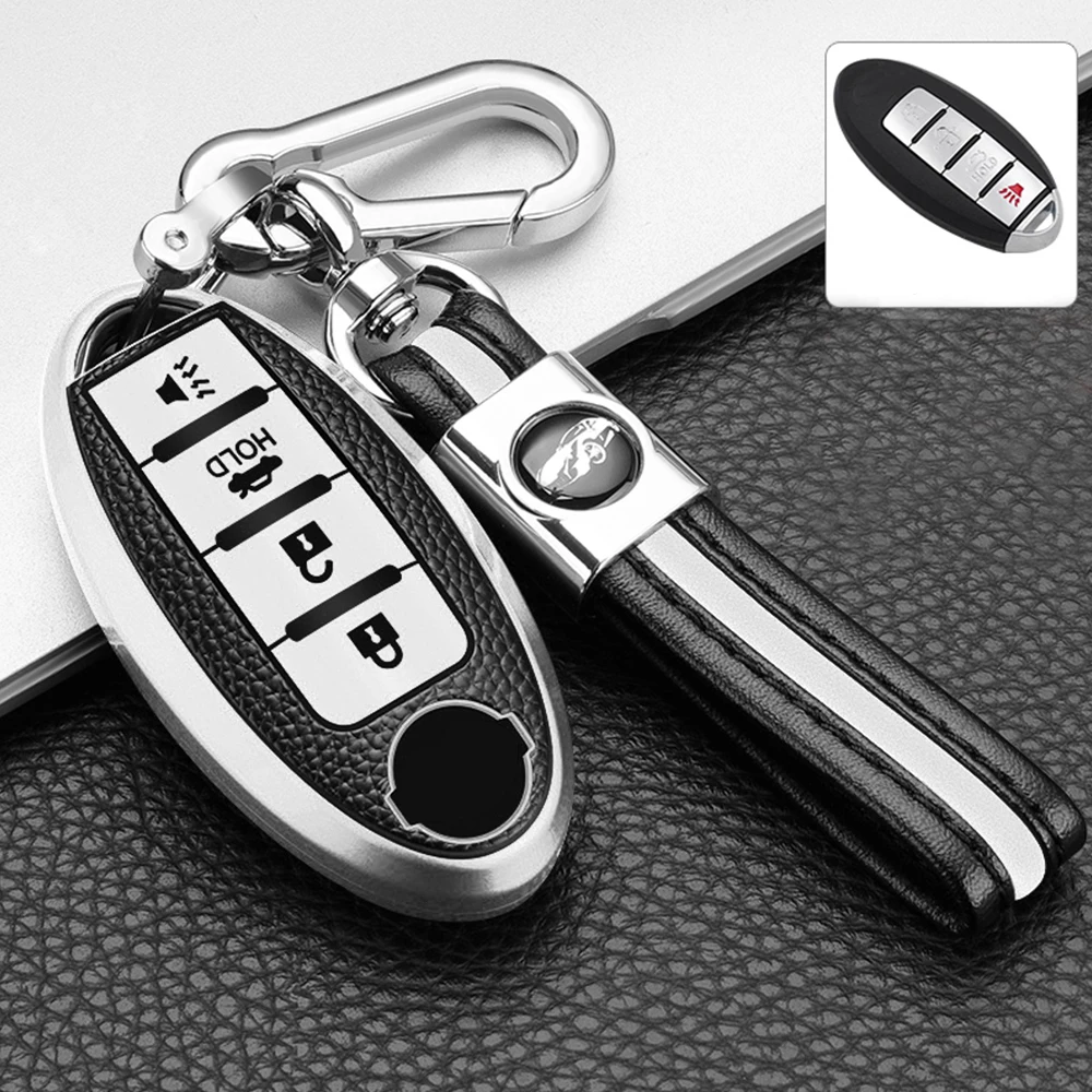 For Infiniti Nissan Altima Maxima Murano Rogue Sentra 370z Leather TPU Car 4Button Key Case Cover Keychain Protector Accessories