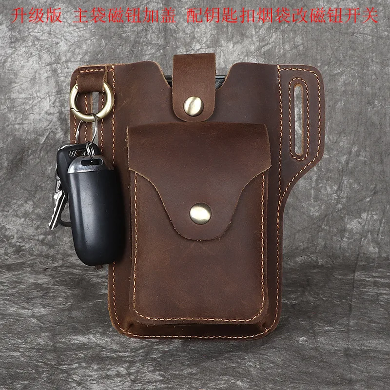New model Men's leather wallet for mobile phone, top layer of cowhide, tactical pants waist bag for outdoor construction work